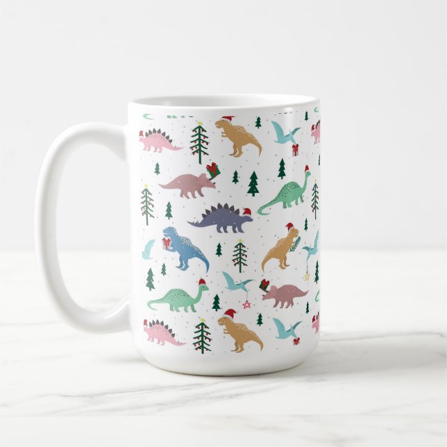 Festive Dinosaurier Weihnachtsmuster Kaffeetasse (Links)