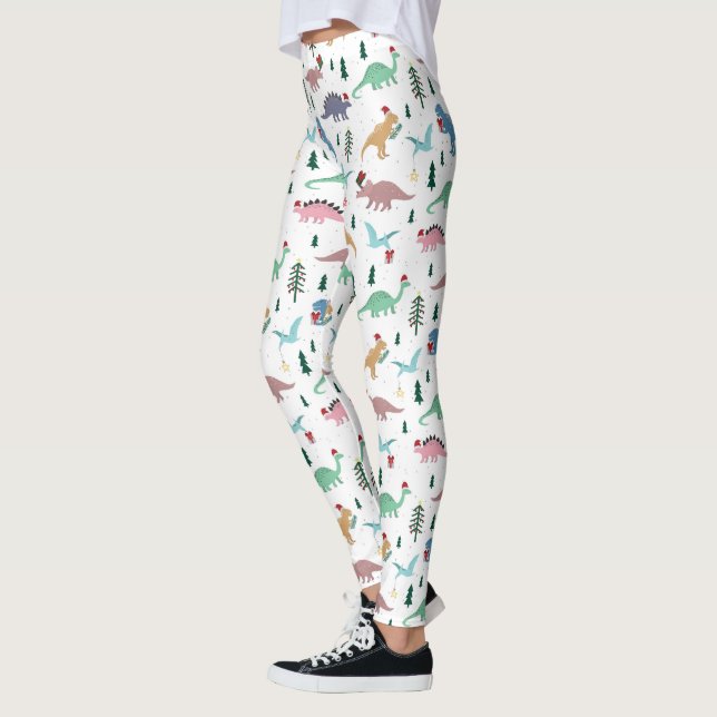 Festive Dinosaurier Weihnachtsmuster Leggings (Links)