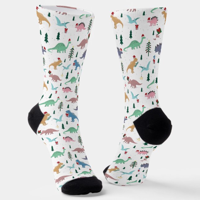 Festive Dinosaurier Weihnachtsmuster Socken (Gewinkelt)