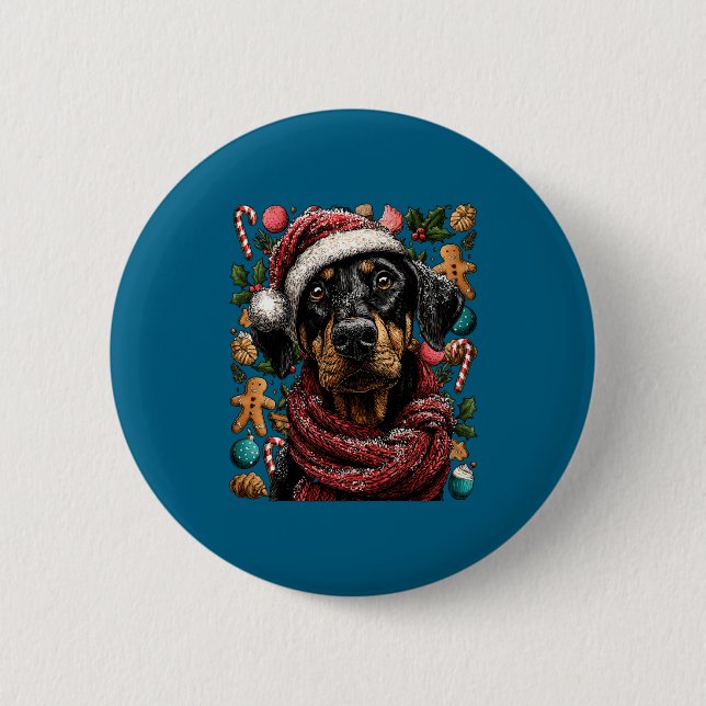 Festive Doberman With Santa Hat Snowy Winter Chris Button (Vorderseite)