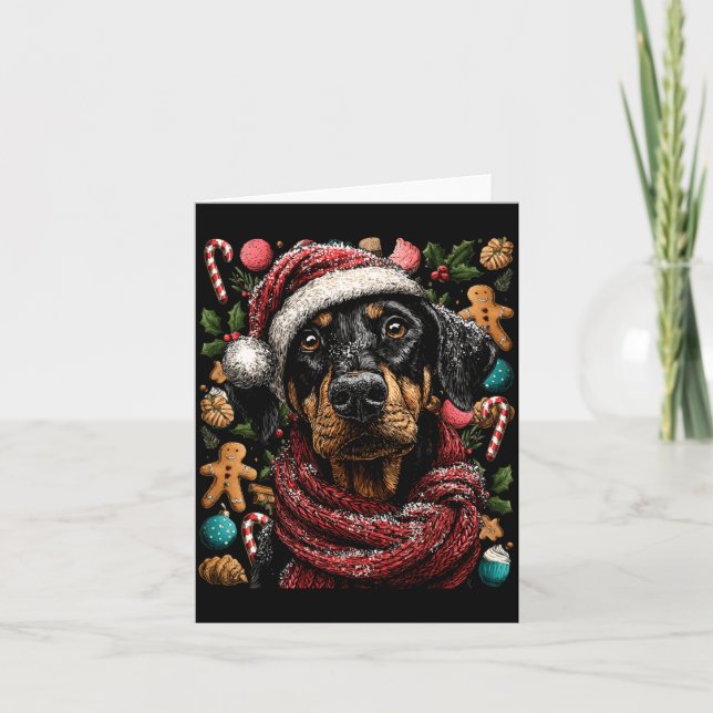 Festive Doberman With Santa Hat Snowy Winter Chris Karte (Vorderseite)