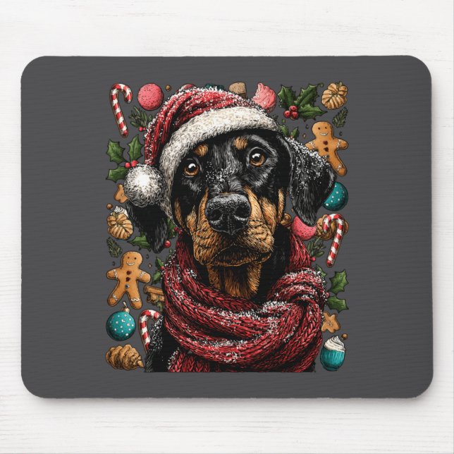 Festive Doberman With Santa Hat Snowy Winter Chris Mousepad (Vorne)