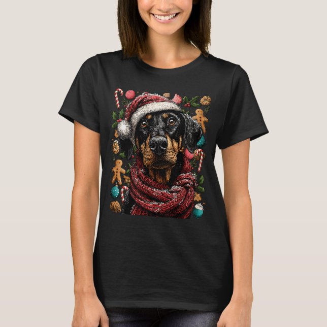 Festive Doberman With Santa Hat Snowy Winter Chris T-Shirt (Vorderseite)