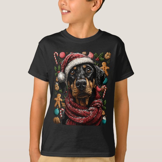 Festive Doberman With Santa Hat Snowy Winter Chris T-Shirt (Vorderseite)