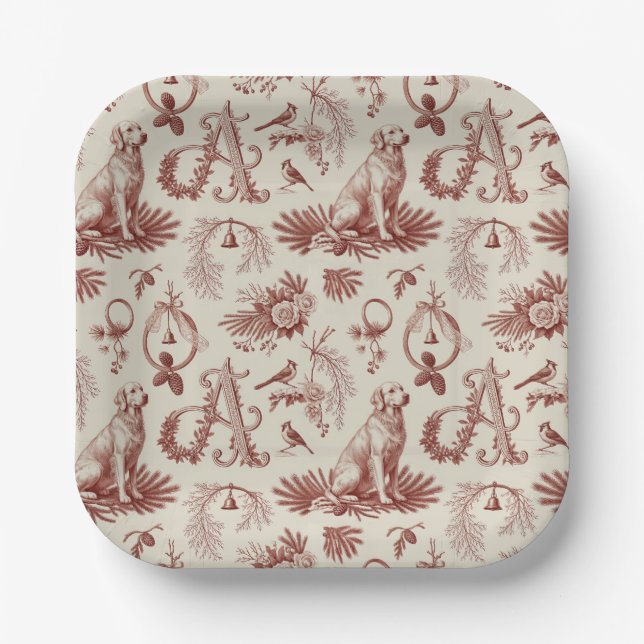 Festive Dog Lover Letter A Christmas Plates Pappteller (Vorderseite)