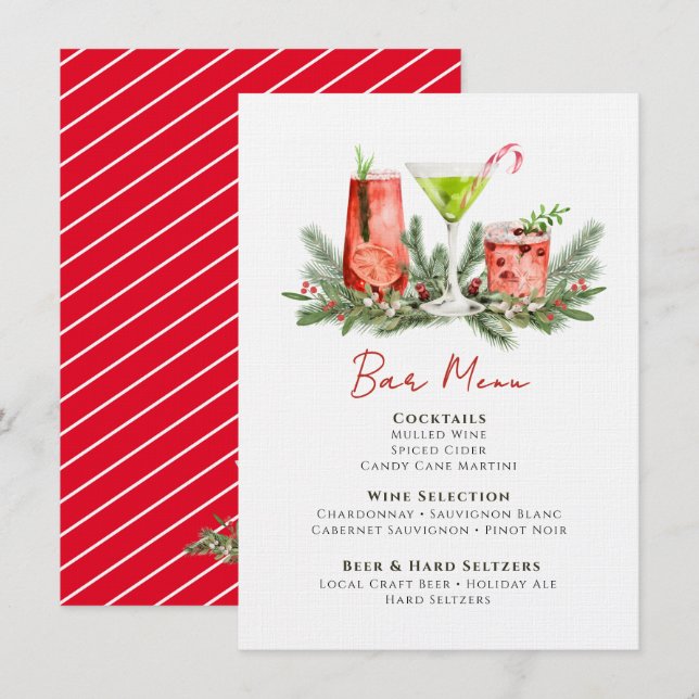 Festive Drinks Christmas Cocktails Holiday Bar Menükarte (Vorne/Hinten)