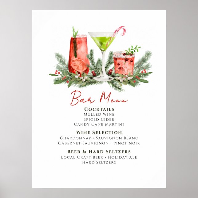 Festive Drinks Christmas Cocktails Party Bar Menu Poster (Vorne)