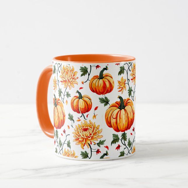 Festive Fall Pumpkins and Chrysanthemums Tasse (Vorderseite Links)
