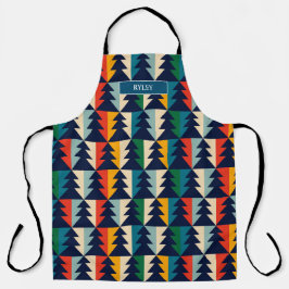 Festive farbenfrohe Weihnachtsbaumen Muster Monogr Schürze
