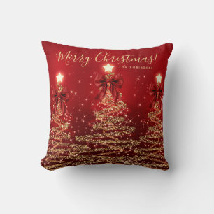 Festive Feiertage Gold Rot Weihnachtsbäume m/ Name Kissen
