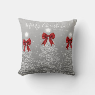 Festive Feiertage Silber Weihnachtsbäume Roter Nam Kissen