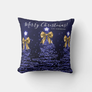 Festive Feiertags-Navy-Weihnachtsbäume Name Gold  Kissen