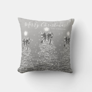 Festive Feiertags-Silber-Weihnachtsbäume mit Namen Kissen