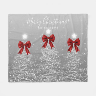Festive Feiertags-Silber-Weihnachtsbäume rote Schl Fleecedecke