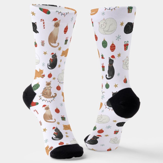 Festive Feline Christmas Holiday Pattern Socks Socken (Gewinkelt)
