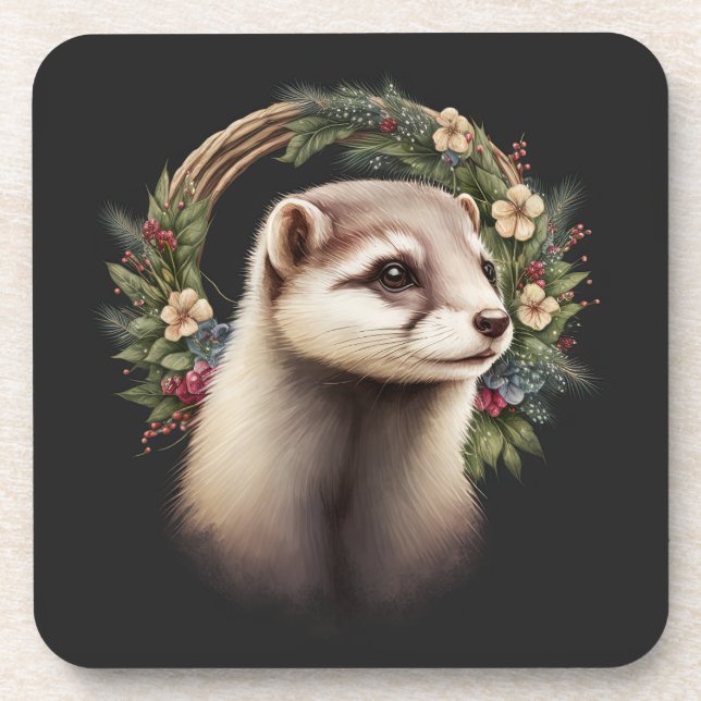 Festive Ferret Winter Holidays/Christmas Coasters Getränkeuntersetzer (Vorderseite)