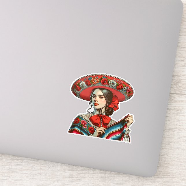 Festive Fiesta Mujer Mariachi Aufkleber (Detail)