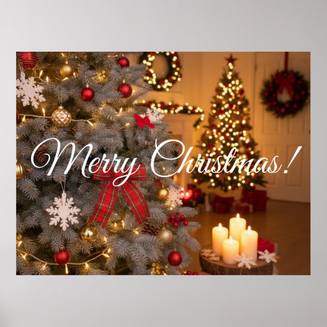 Festive fir trees decorated with garlands  poster (Vorne)