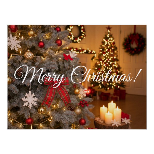 Festive fir trees decorated with garlands  poster (Vorderseite)