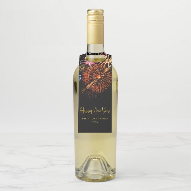 Festive Fireworks Happy New Year Flaschenanhänger (Auf Flasche)