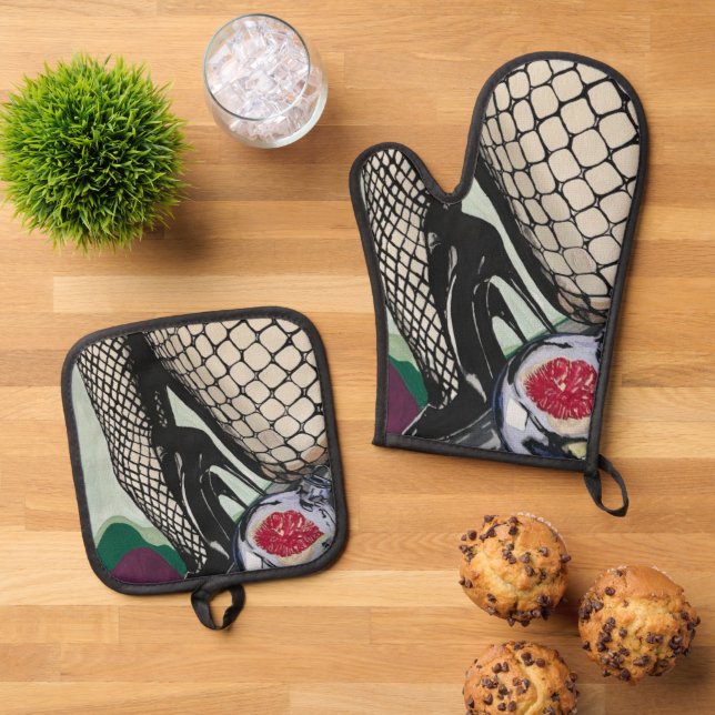 'Festive Fishnets' auf einem Ofenhandschuh & Topflappen-Set (Oben Unten)