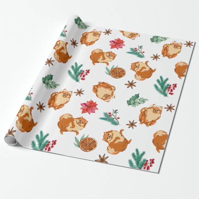 Festive Fluffy Dog Weihnachten Geschenkpapier (Ungerollt)