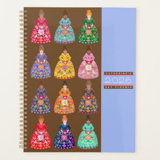 Festive Folk Art Ladies Agenda Coffee Brown 2026 Planer