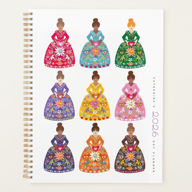 Festive Folk Art Ladies Simple Daily Agenda 2026 Planer (Vorderseite)