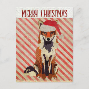 FESTIVE FOX Candy Cane Postcard Postkarte