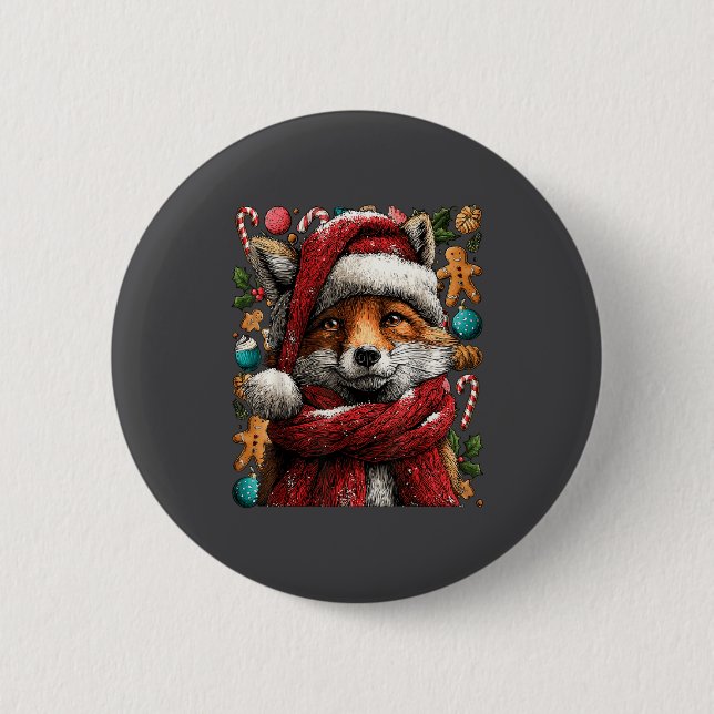 Festive Fox With Snow Santa Hat Winter Christmas A Button (Vorderseite)