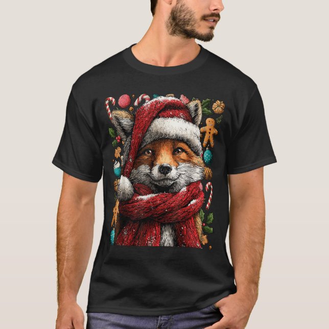 Festive Fox With Snow Santa Hat Winter Christmas A T-Shirt (Vorderseite)