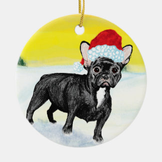 festive french bull dog keramik ornament