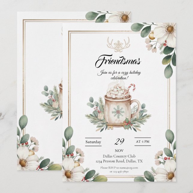 Festive Friendsmas-Party-Einladung zum Ausdrucken Einladung (Vorne/Hinten)