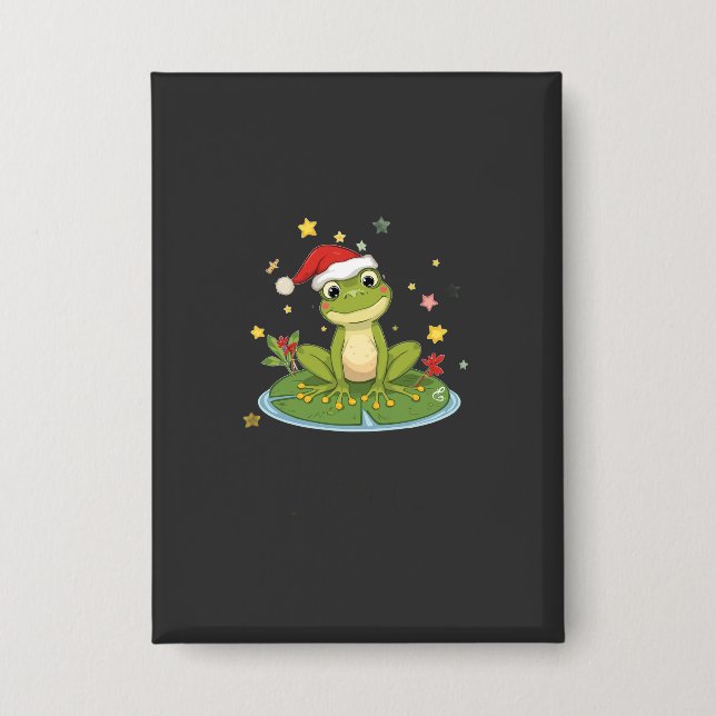 Festive Frog Joy - Cute Christmas Frog on Lily Pad Button (Vorderseite)