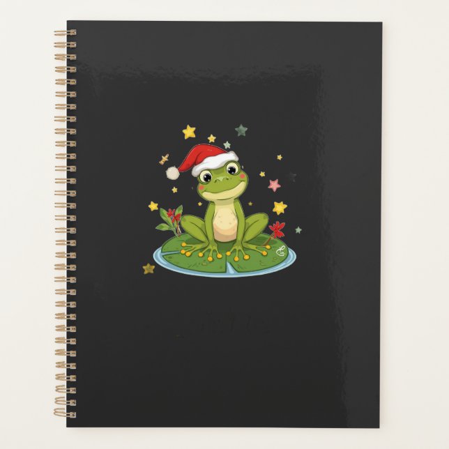 Festive Frog Joy - Cute Christmas Frog on Lily Pad Planer (Vorderseite)