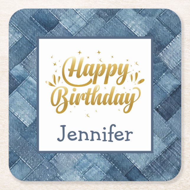Festive Fun Blue Jean Denim Birthday Paper Unterse Rechteckiger Pappuntersetzer (Vorderseite)