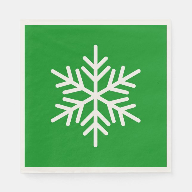 Festive Fun White Alpine Snowflake On Kelly Green Serviette (Vorderseite)