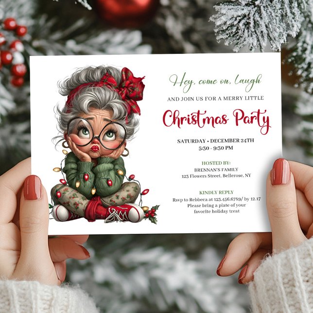 Festive Funny Grandma Christmas Event Invitation Einladung (Festive Funny Grandma Christmas Event Invitation)