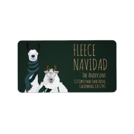Festive Funny Llama & Sheep Fleece Navidad Punny Adressaufkleber