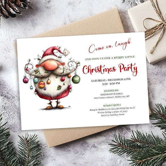 Festive Funny Santa Hand Lettered Party Invitation Einladung (Festive Funny Santa Hand Lettered Party Invitation)