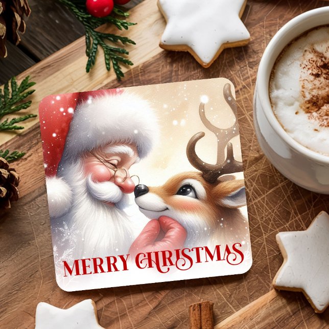 Festive Funny Santa Rudolph Christmas Drink Coaste Rechteckiger Pappuntersetzer (Festive Funny Santa Rudolph Christmas Drink Coasters)