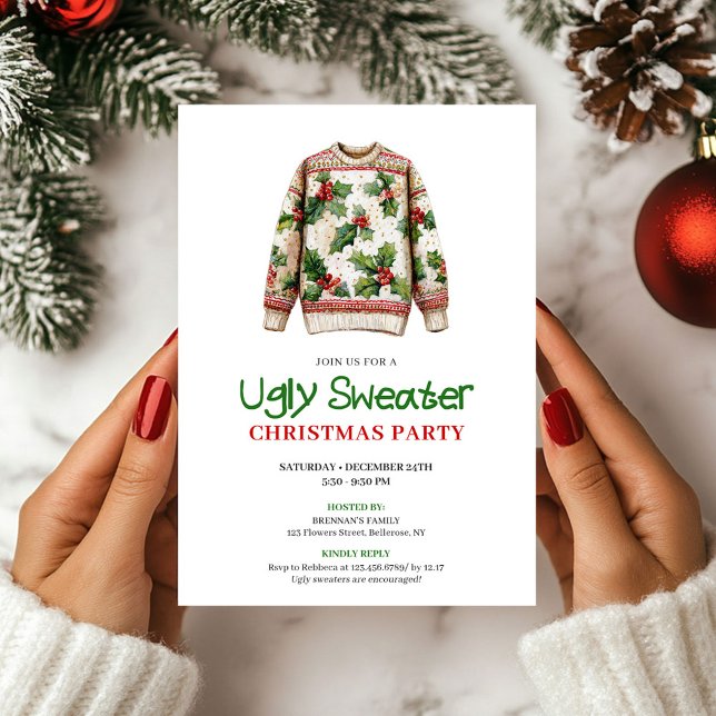 Festive Funny Ugly Sweater Christmas Invite Einladung (Festive Funny Ugly Sweater Christmas Invite)