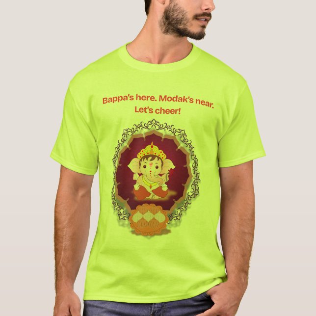 Festive Ganpati Modak Cheer T-Shirt – Bappa's Here (Vorderseite)