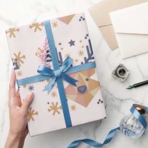 Festive geometrische Rentier und Sterne Geschenkpapier