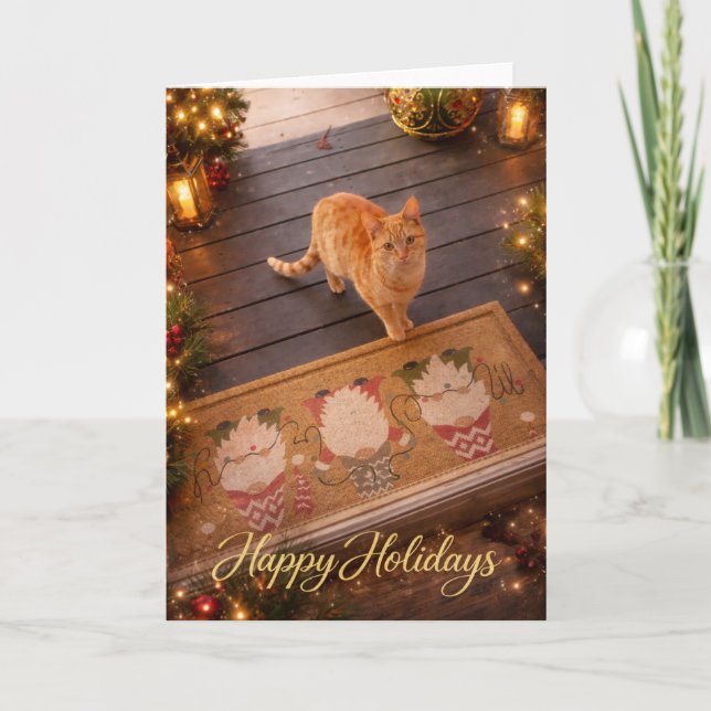 Festive Ginger Cat Holiday Greeting Card Karte (Vorderseite)