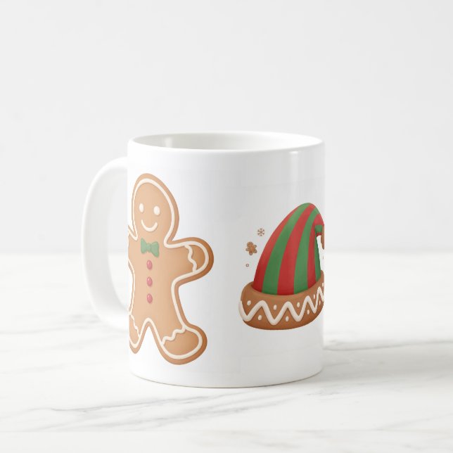 Festive Gingerbread & Elf Hat Christmas Mug Kaffeetasse (Vorderseite Links)