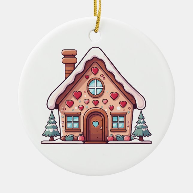 Festive Gingerbread House Illustration Keramik Ornament (Vorne)