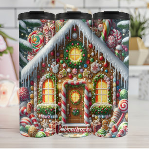 Festive Gingerbret House Covered Candies Thermosbecher