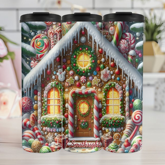 Festive Gingerbret House Covered Candies Thermosbecher (Von Creator hochgeladen)