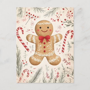 Festive Gingerbrot Mann Weihnachtsgrüße Postkarte